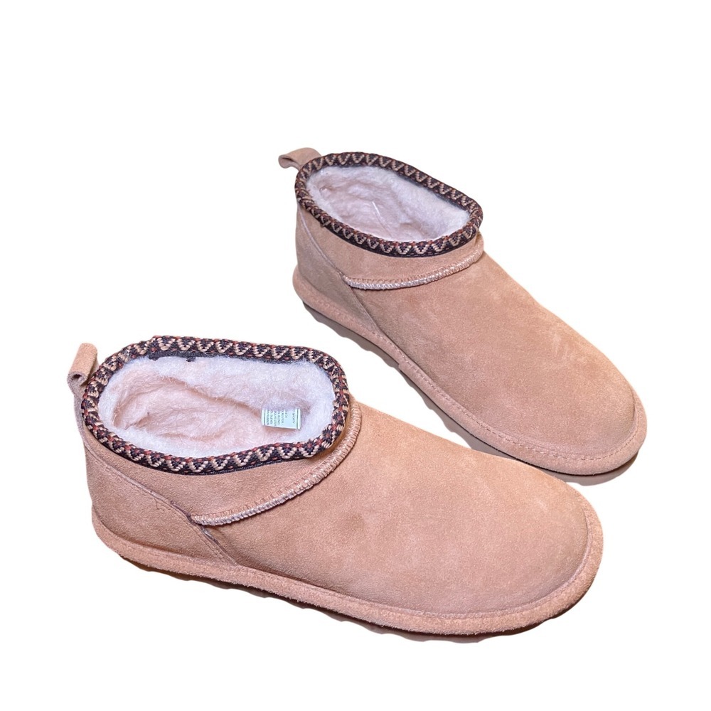 Bearpaw Suede Ankle Boots Women Size 9 Tan Hickory Excellent Embroidered Trim